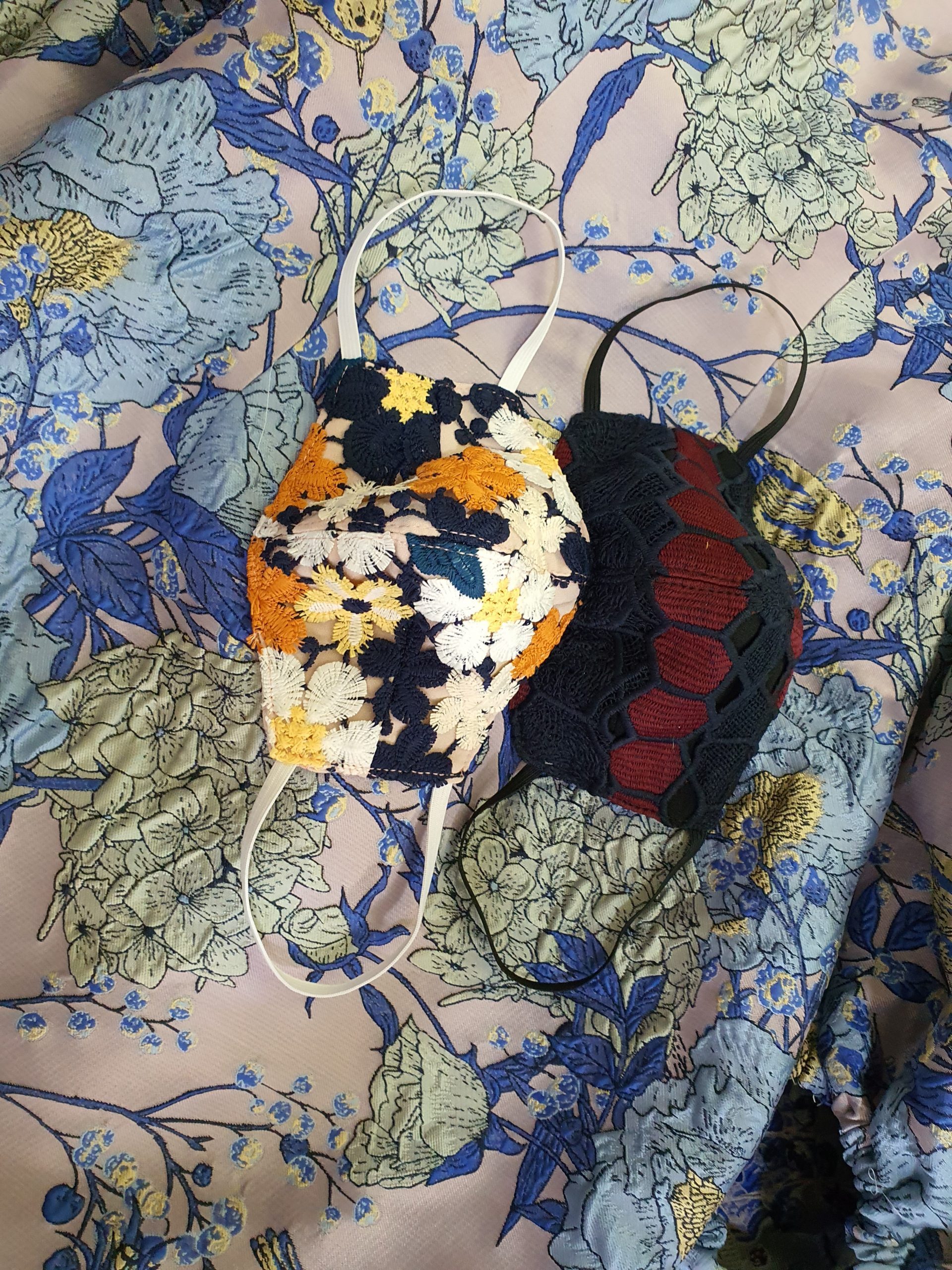 Navy and Multi-coloured Lace Face Mask Set