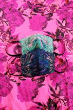 Fireworks Silk Brocade Face Masks in Aqua and Navy (Set 6A) - Image 2