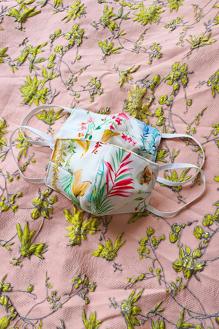 Floral Print in white French Crepe Face Masks (Set 11)
