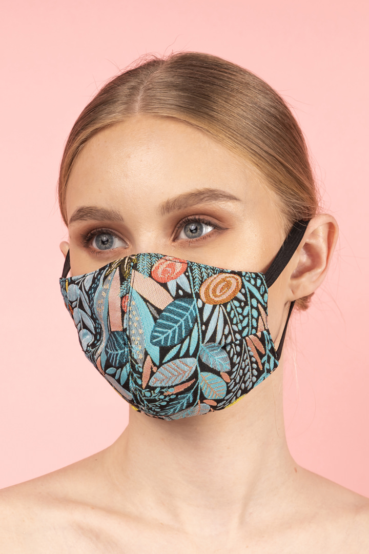 Floral Silk Brocade Face Masks in Emerald and Teal (Set 12)