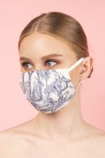 Cotton Toile du Jouy Face Masks in Blue and Red (Set 2A) - Image 4