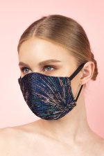 Fireworks Silk Brocade Face Masks in Aqua and Navy (Set 6A) - Image 3