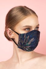 Fireworks Silk Brocade Face Masks in Aqua and Navy (Set 6A) - Image 5