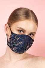Fireworks Silk Brocade Face Masks in Aqua and Navy (Set 6A) - Image 8