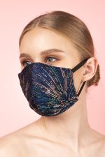 Fireworks Silk Brocade Face Masks in Aqua and Navy (Set 6A) - Image 7