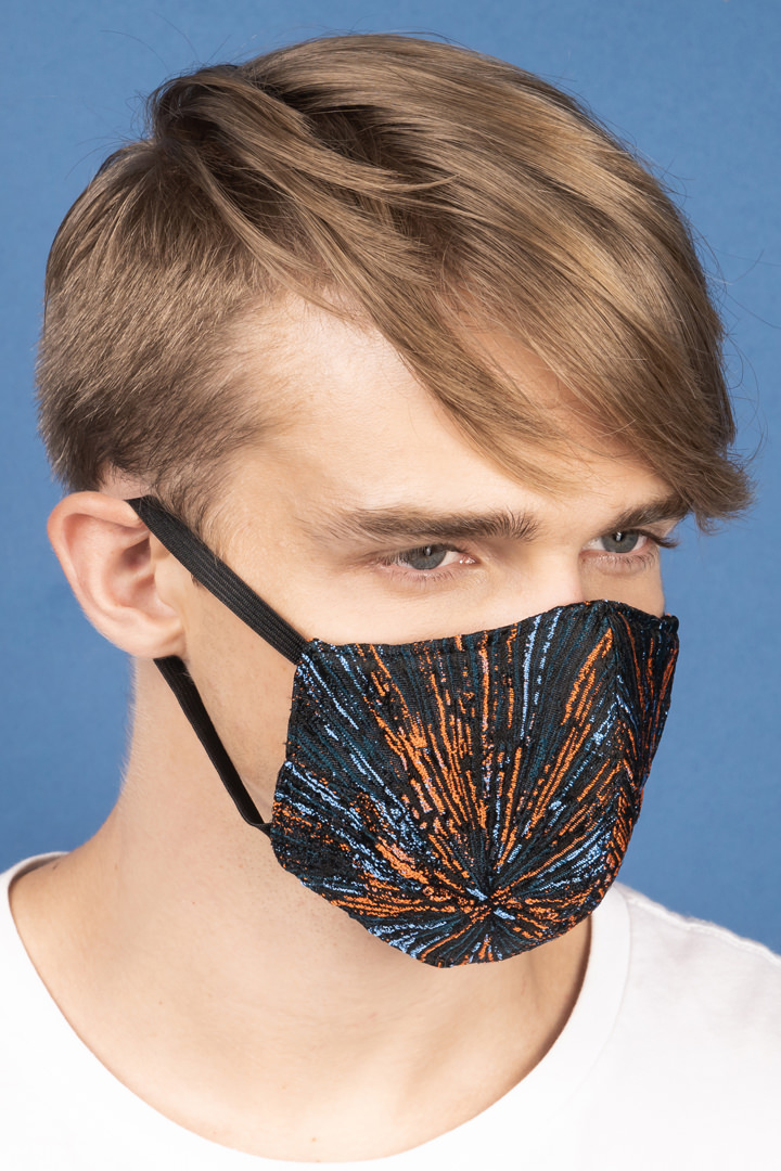 Fireworks Silk Brocade Face Masks in Orange and Midnight (Set 6B)