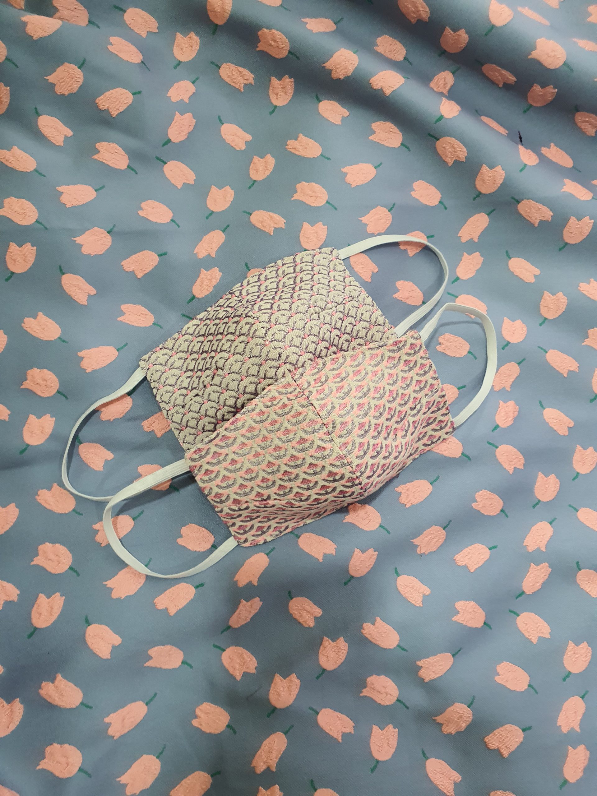 Blush and Mint Graphic Print Silk Brocade Face Mask Set