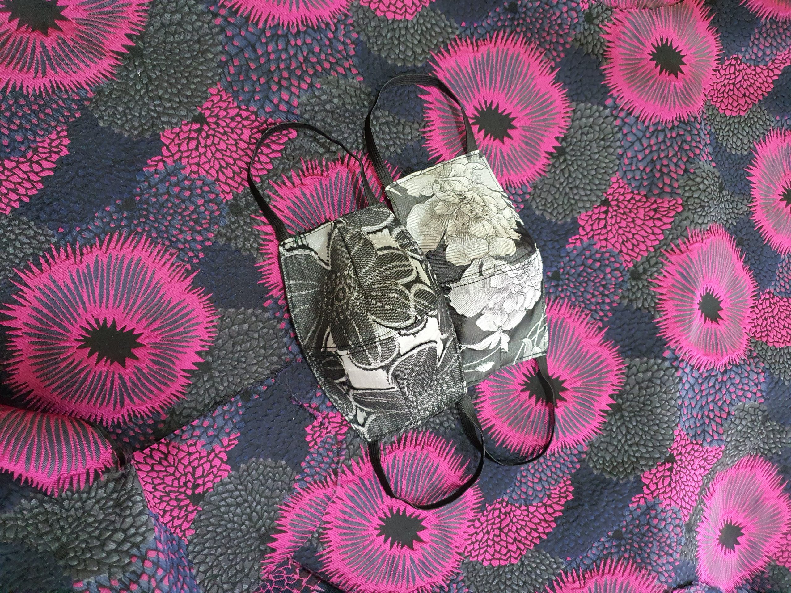 Gunmetal Floral Silk Brocade Face Mask Set