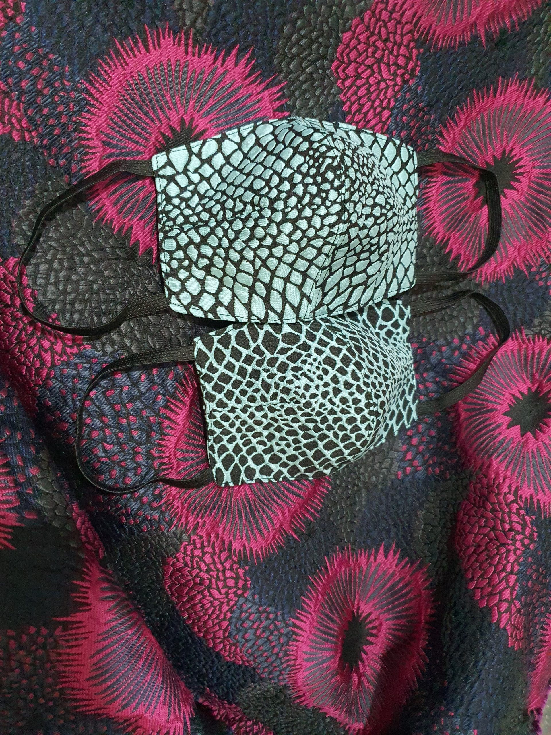 Teal Graphic Print Silk Brocade Face Mask Set