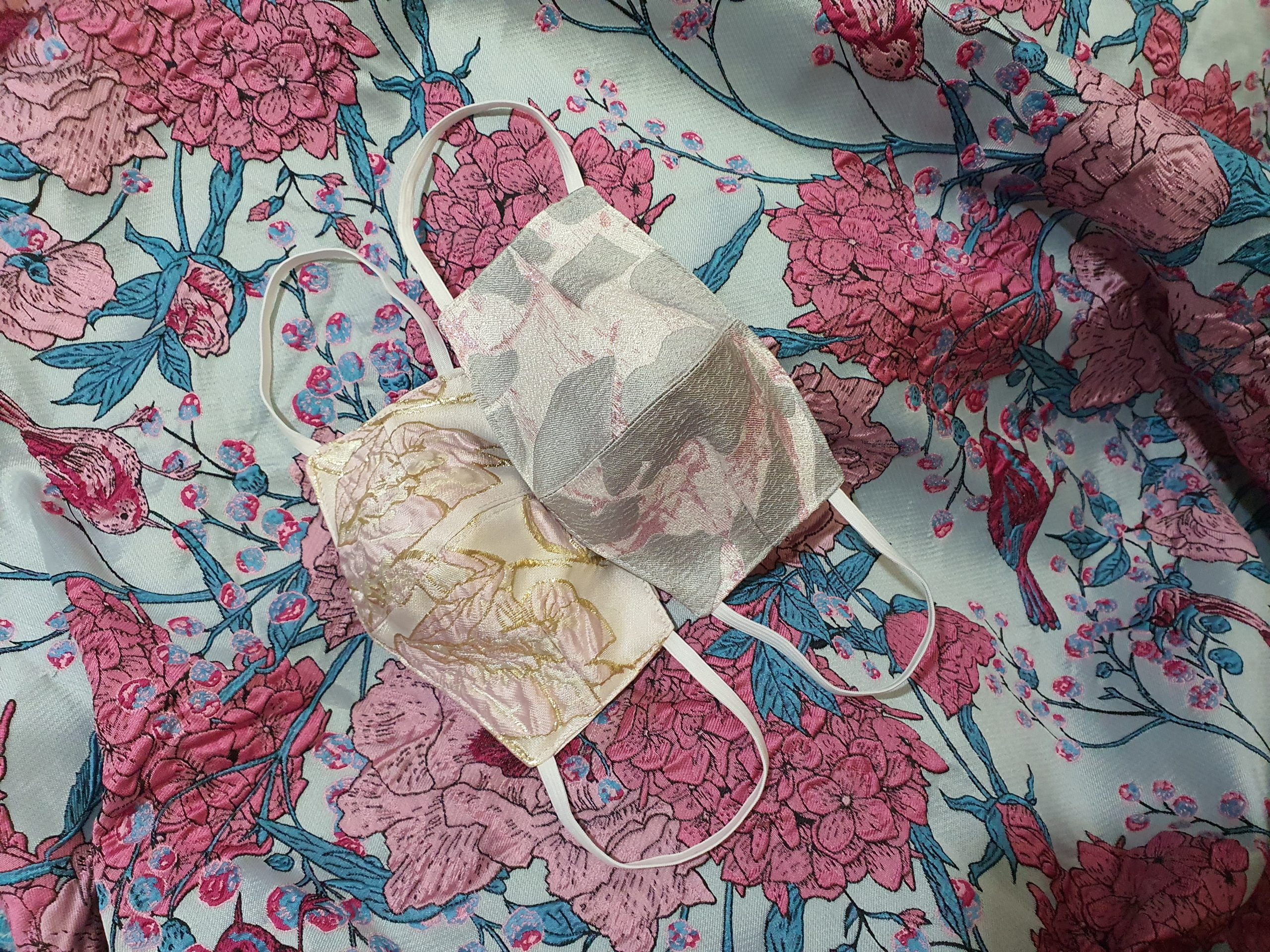 Blush and Lilac Floral Silk Brocade Face Mask Set