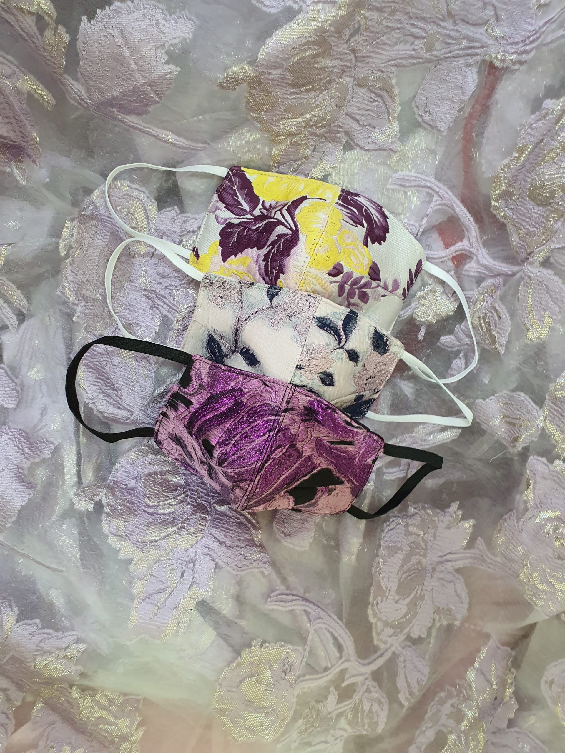 20200709_133946 Plum Floral Silk Brocade Trio Face Mask Set - Image 1