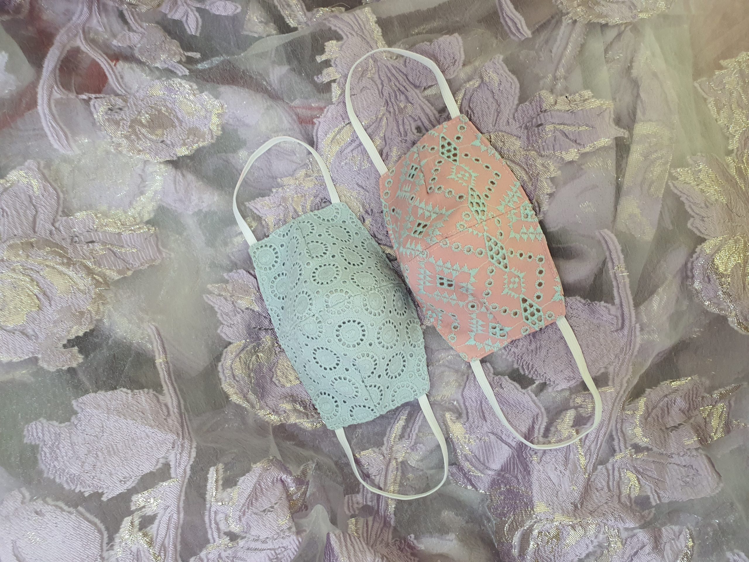 Blush and Powder Blue Eyelet Face Mask Set