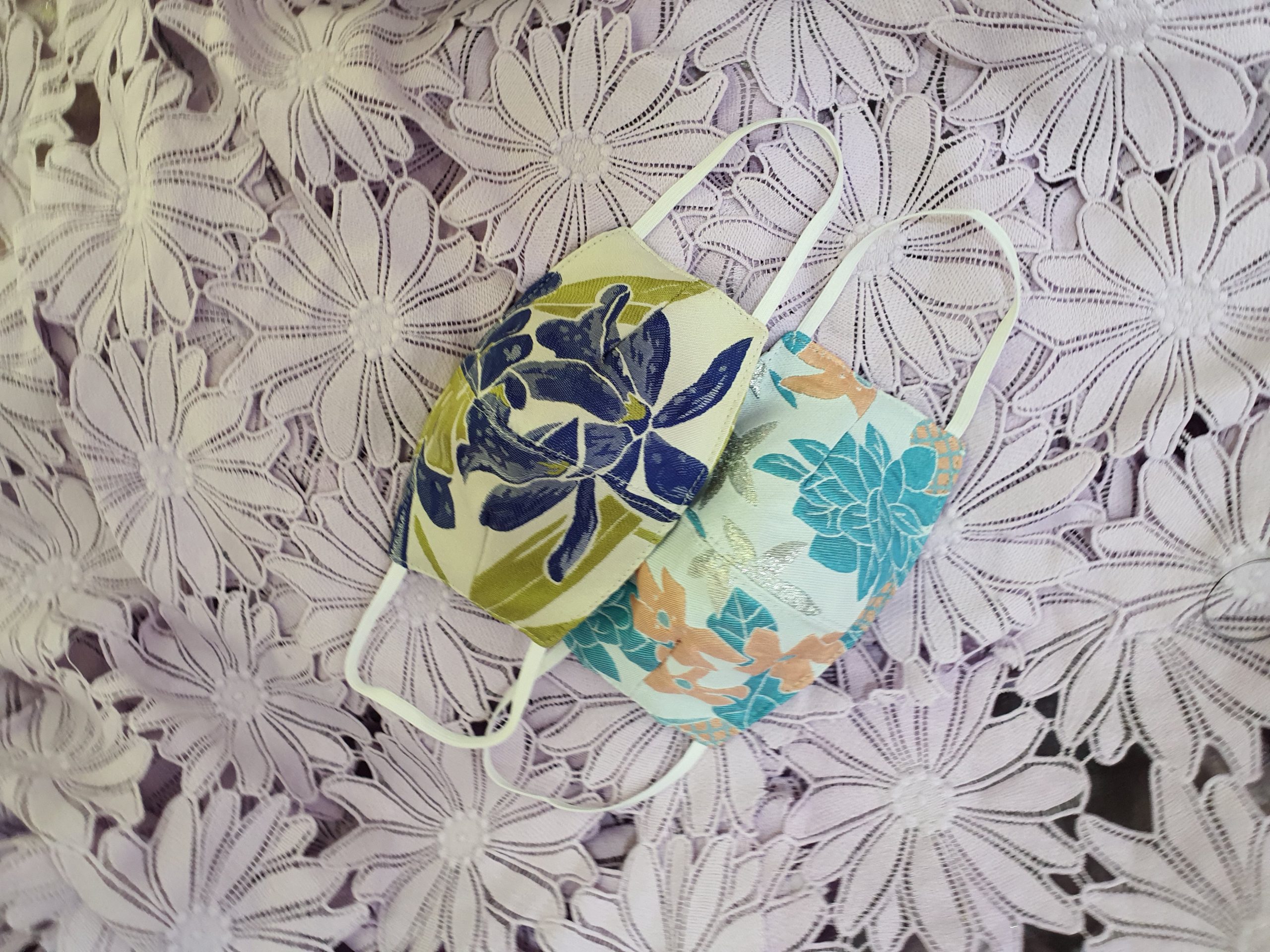 Tropical Print Silk Brocade Face Mask Set