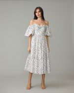 Aracaju in White and Blue Floral Embroidery